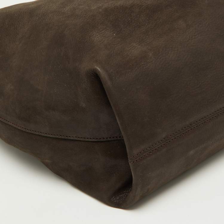 Pre Owned Fendi Dark Brown Shimmer Nubuck Leather Forever Hobo