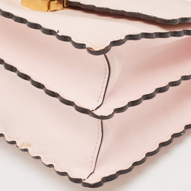 Pre Owned Fendi Pink Leather Mini Scalloped Kan I Shoulder Bag