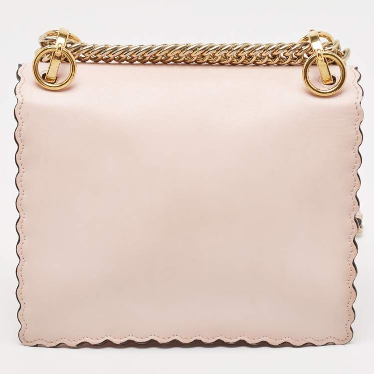 Pre Owned Fendi Pink Leather Mini Scalloped Kan I Shoulder Bag
