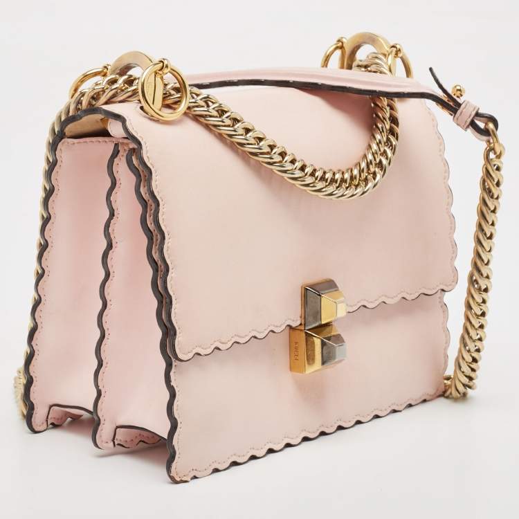 Pre Owned Fendi Pink Leather Mini Scalloped Kan I Shoulder Bag