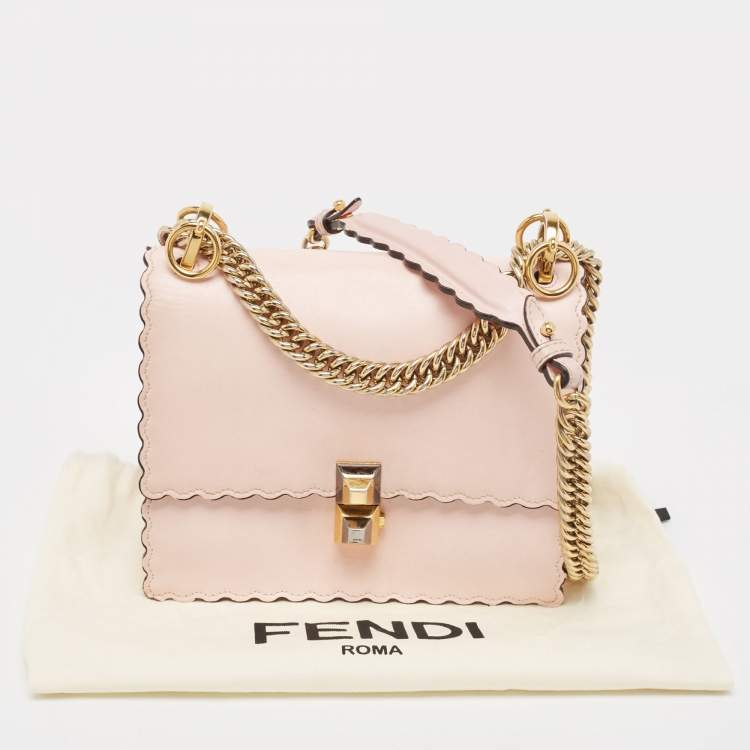 Pre Owned Fendi Pink Leather Mini Scalloped Kan I Shoulder Bag
