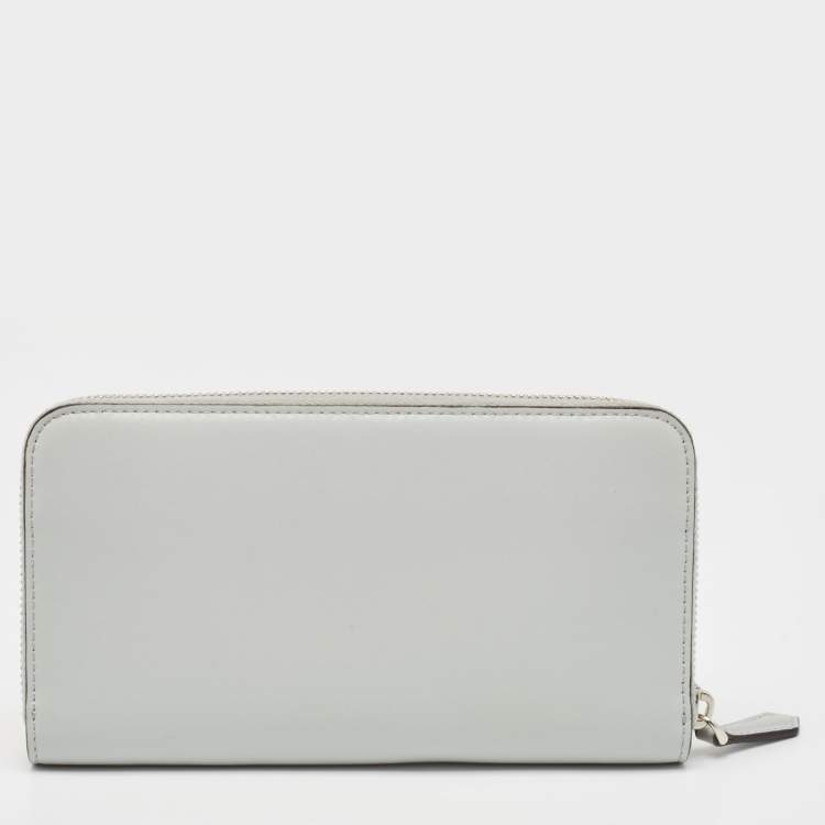 Pre Owned Fendi Grey Leather Logo Studded Zip Around Wallet 