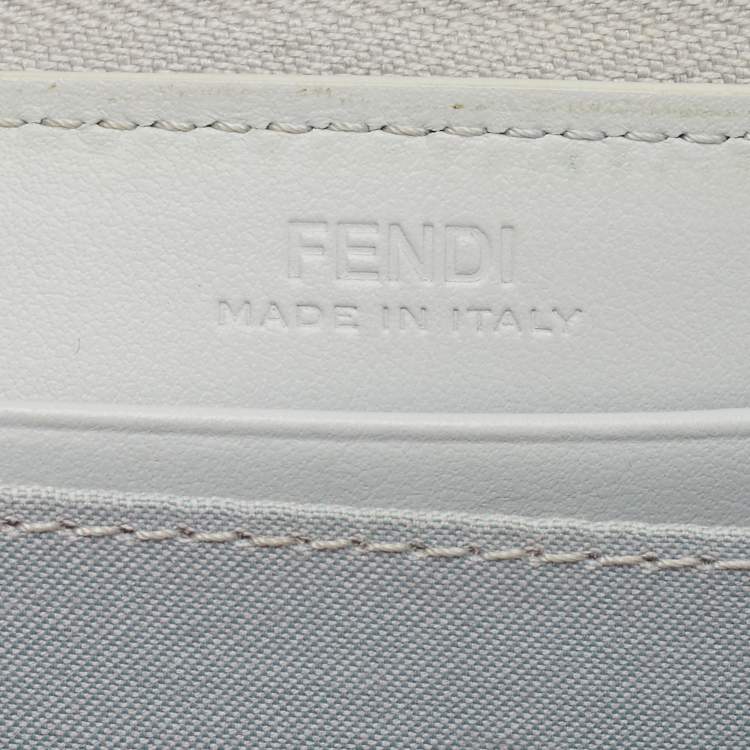Pre Owned Fendi Grey Leather Logo Studded Zip Around Wallet 