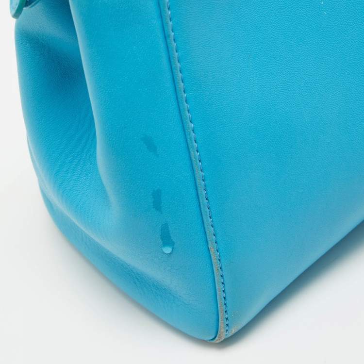 Pre Owned Fendi Light Blue Leather Mini Peekaboo Top Handle Bag