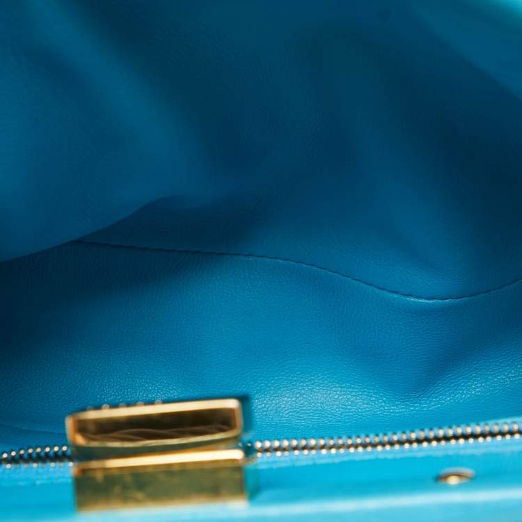 Pre Owned Fendi Light Blue Leather Mini Peekaboo Top Handle Bag