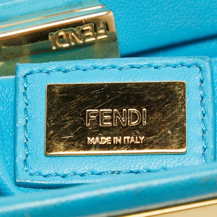 Pre Owned Fendi Light Blue Leather Mini Peekaboo Top Handle Bag