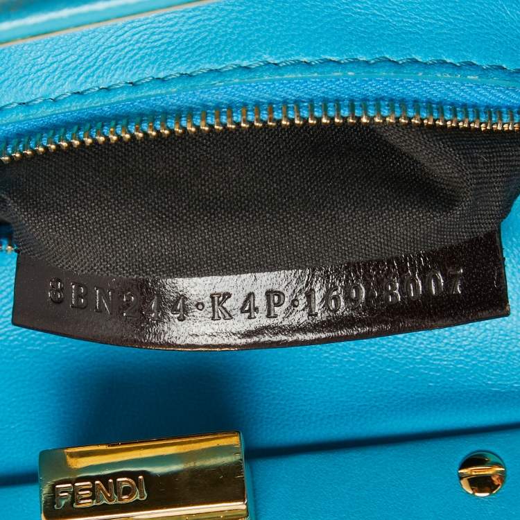 Pre Owned Fendi Light Blue Leather Mini Peekaboo Top Handle Bag