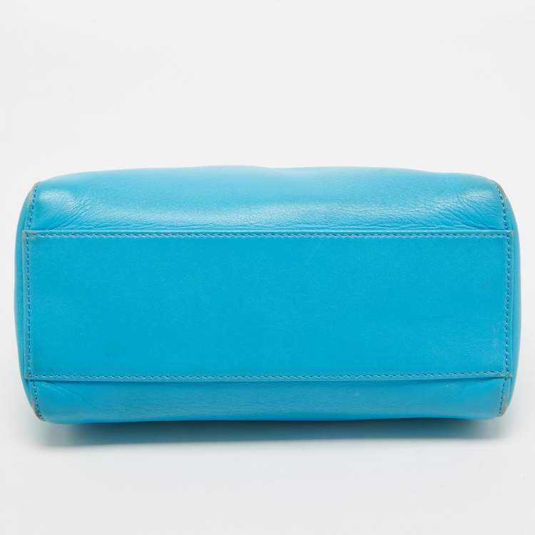 Pre Owned Fendi Light Blue Leather Mini Peekaboo Top Handle Bag