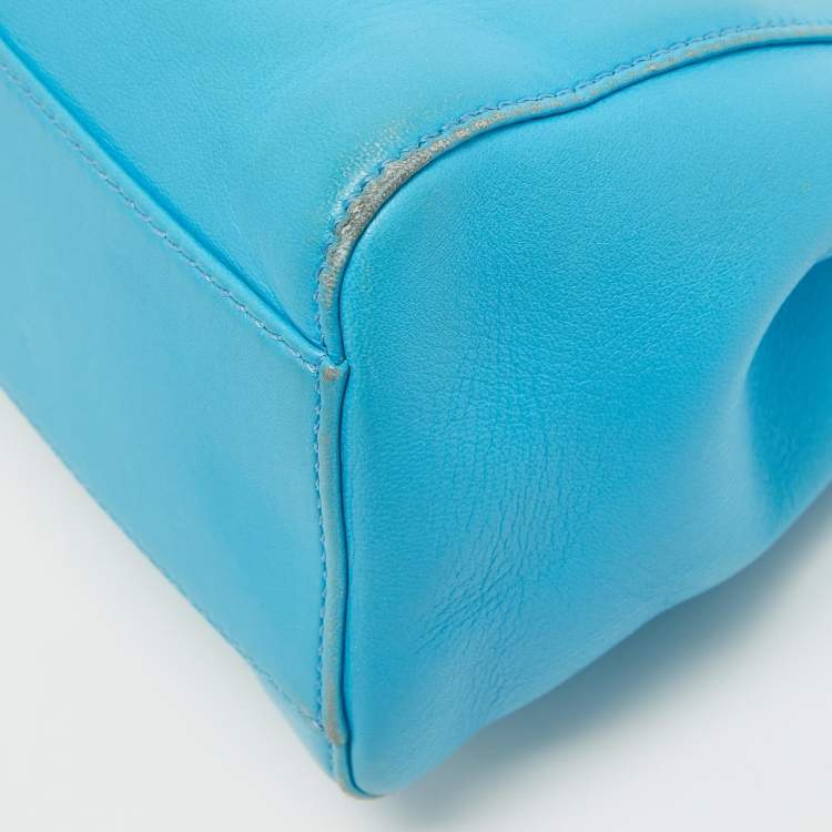 Pre Owned Fendi Light Blue Leather Mini Peekaboo Top Handle Bag