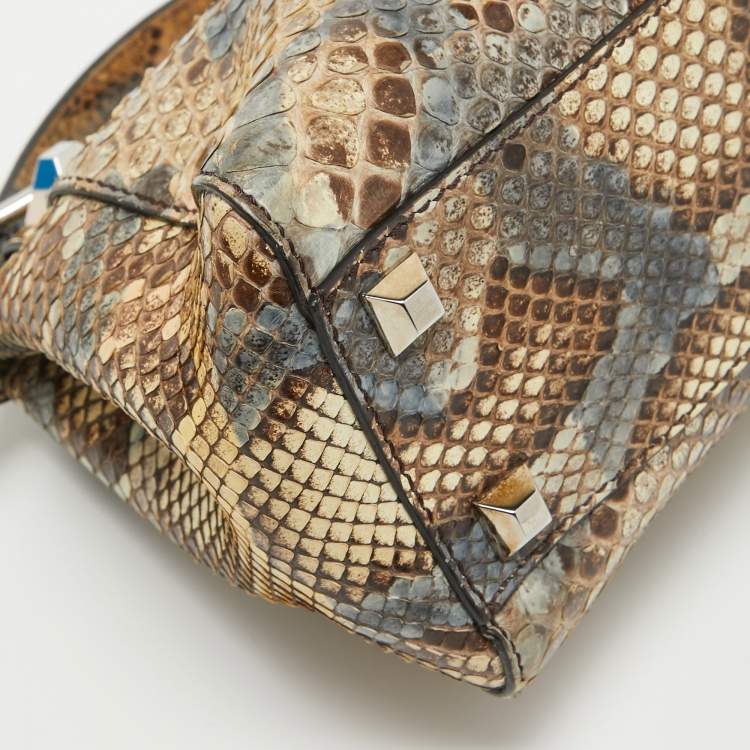 Pre Owned Fendi Beige/Multicolor Python Mini Applique Peekaboo Top Handle Bag