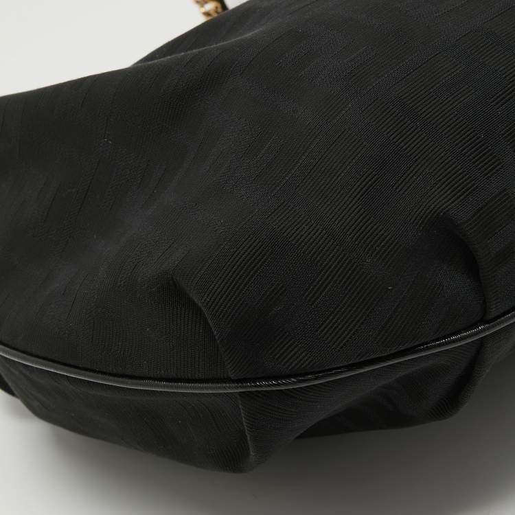 Pre Owned Fendi Black Zucca Canvas and Leather Chef Chain Link Hobo