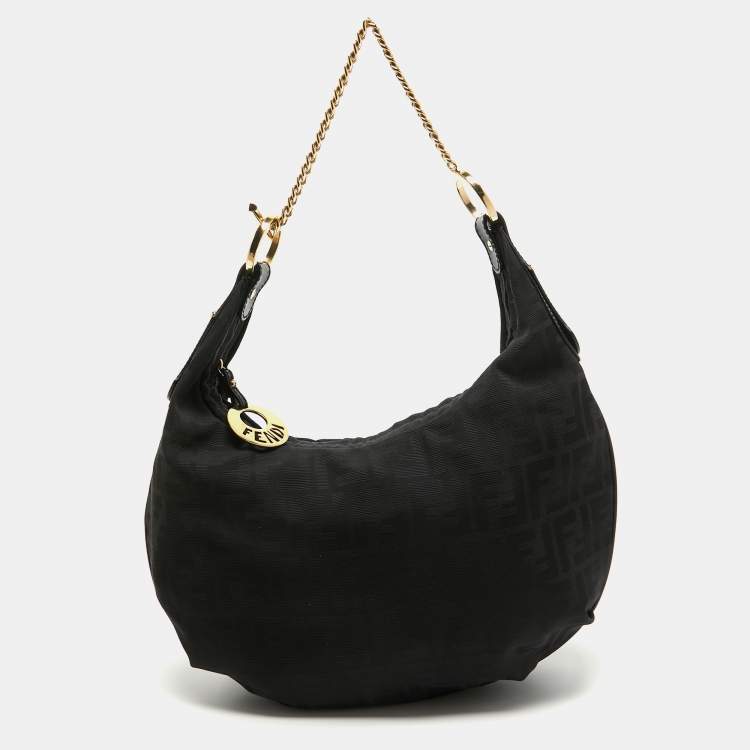 Pre Owned Fendi Black Zucca Canvas and Leather Chef Chain Link Hobo