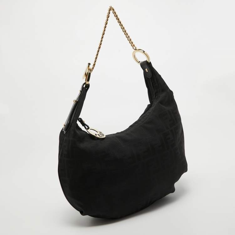 Pre Owned Fendi Black Zucca Canvas and Leather Chef Chain Link Hobo