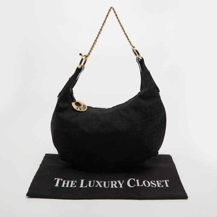 Pre Owned Fendi Black Zucca Canvas and Leather Chef Chain Link Hobo