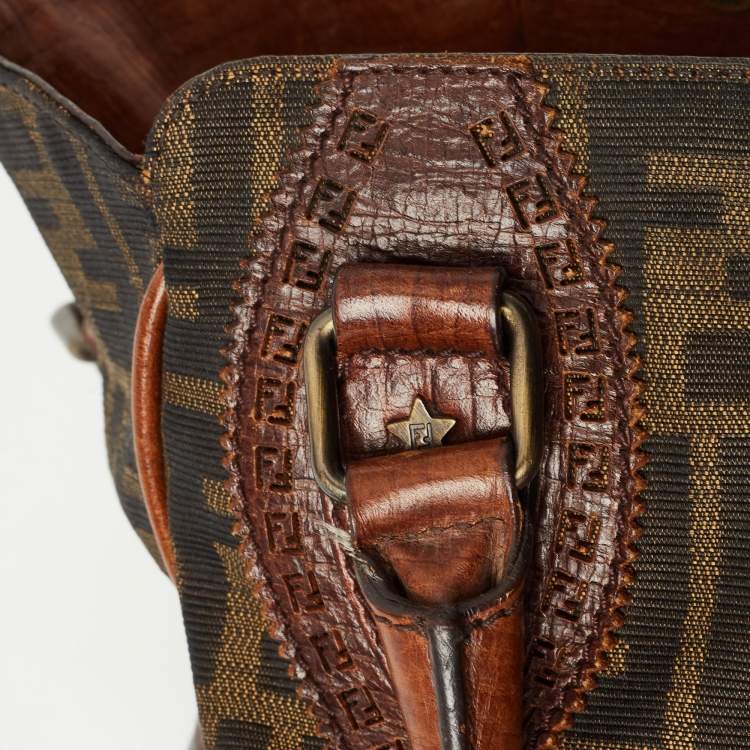 Pre Owned Fendi Brown/Tobacco Zucca Canvas and Leather Small Chef De Jour Bag