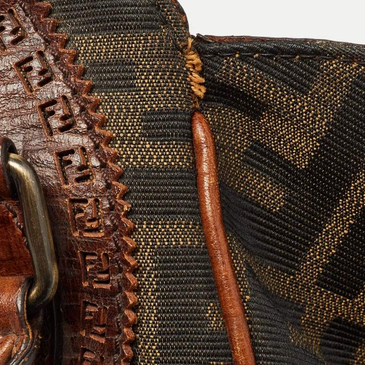 Pre Owned Fendi Brown/Tobacco Zucca Canvas and Leather Small Chef De Jour Bag