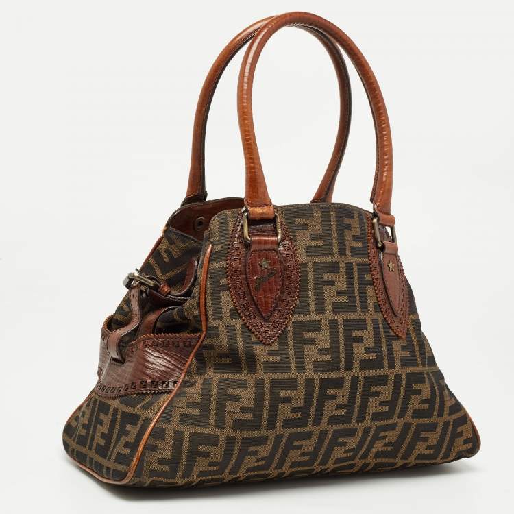 Pre Owned Fendi Brown/Tobacco Zucca Canvas and Leather Small Chef De Jour Bag
