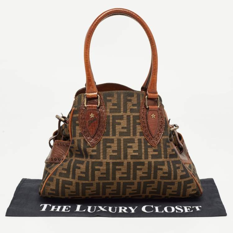 Pre Owned Fendi Brown/Tobacco Zucca Canvas and Leather Small Chef De Jour Bag