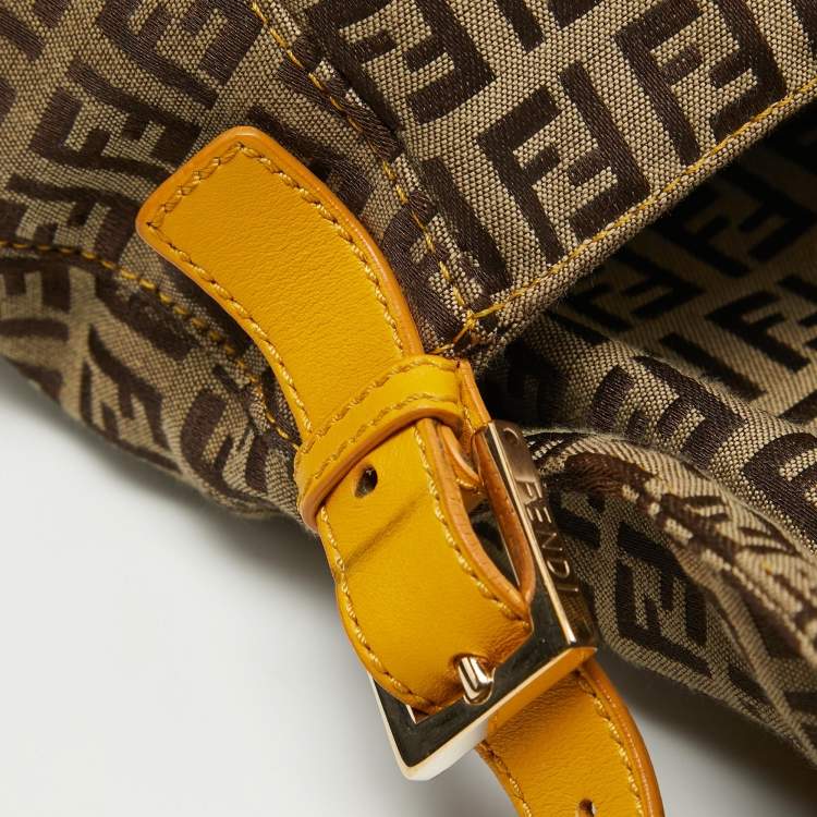 Pre Owned Fendi Yellow/Beige Zucchino Canvas Large Studded Mama Forever Shoulder Bag