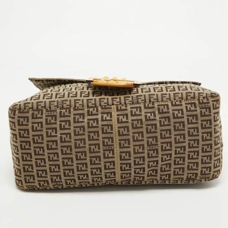 Pre Owned Fendi Yellow/Beige Zucchino Canvas Large Studded Mama Forever Shoulder Bag
