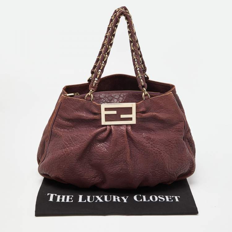 Pre Owned Fendi Purple Textured Leather Large Mia Hobo