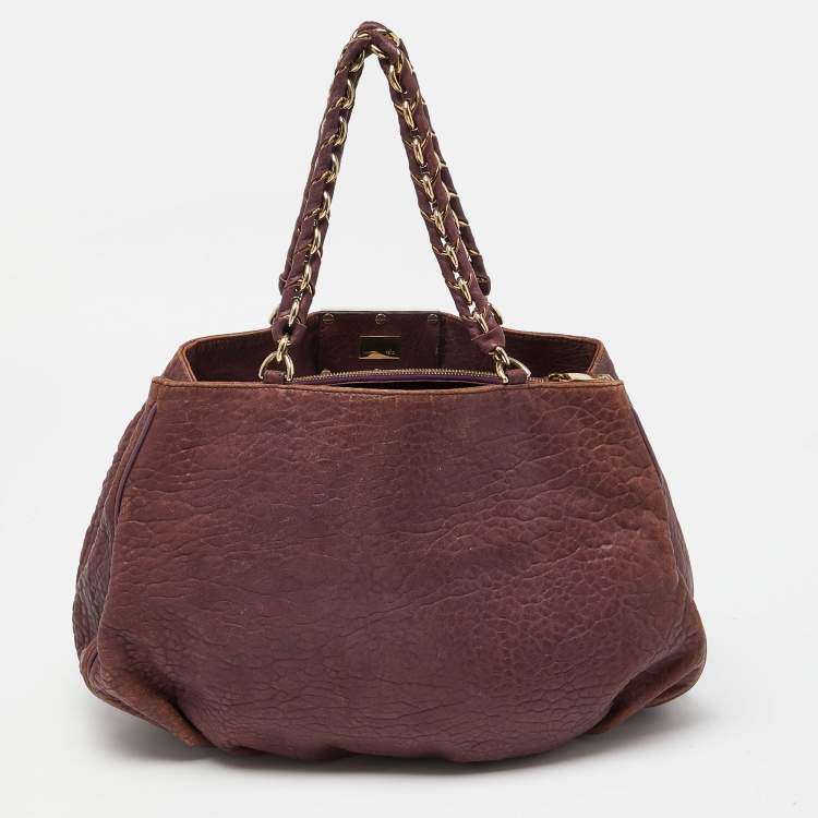 Pre Owned Fendi Purple Textured Leather Large Mia Hobo