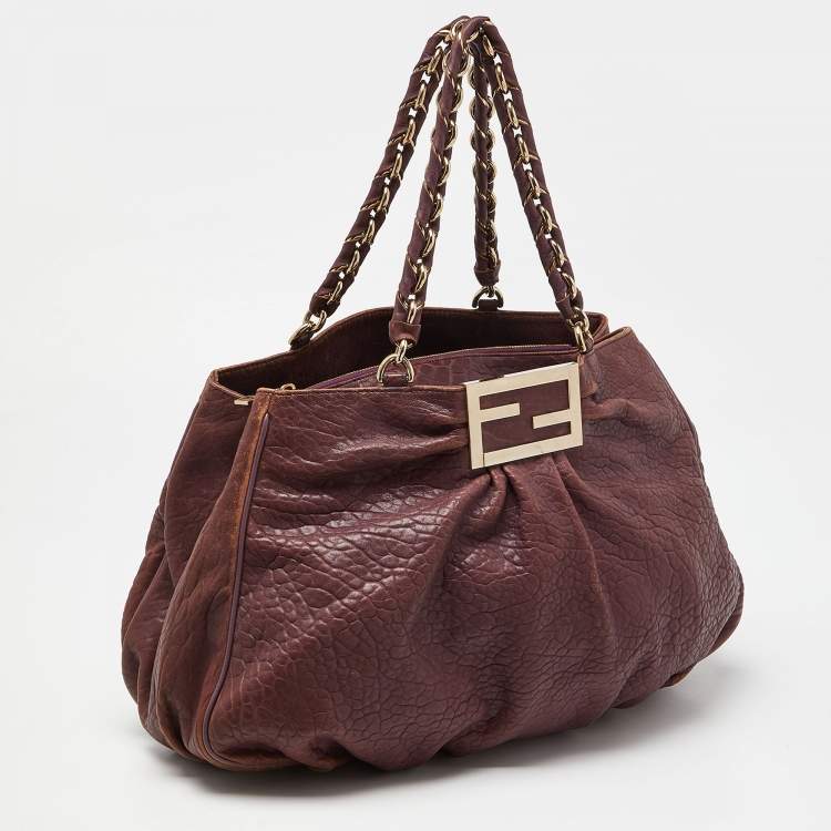 Pre Owned Fendi Purple Textured Leather Large Mia Hobo