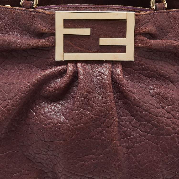 Pre Owned Fendi Purple Textured Leather Large Mia Hobo