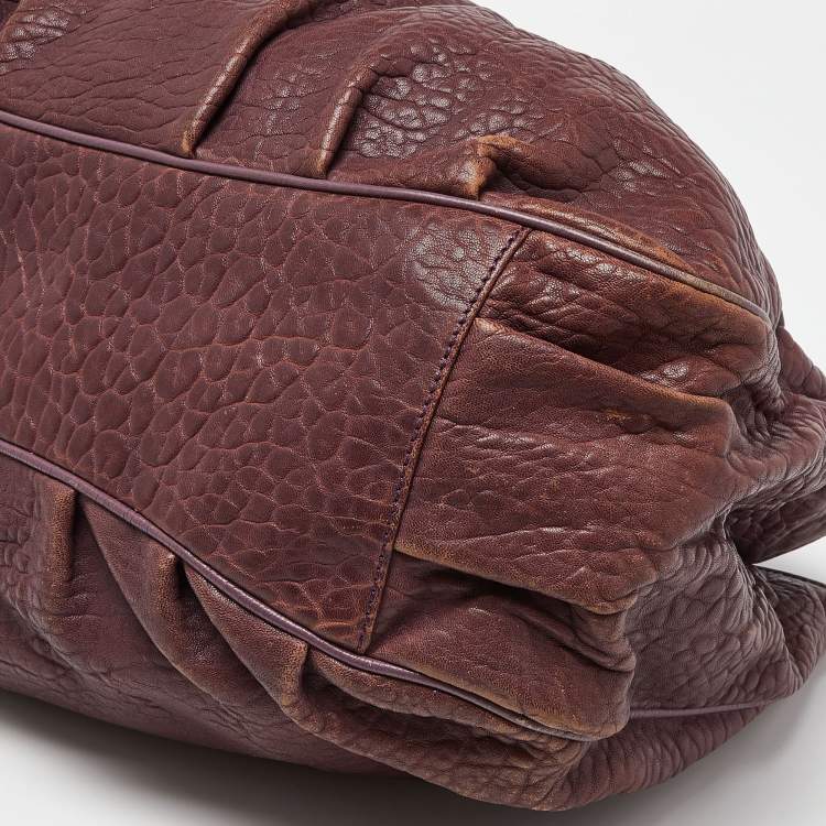 Pre Owned Fendi Purple Textured Leather Large Mia Hobo