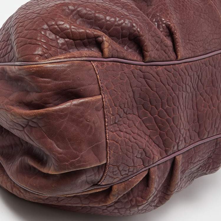 Pre Owned Fendi Purple Textured Leather Large Mia Hobo