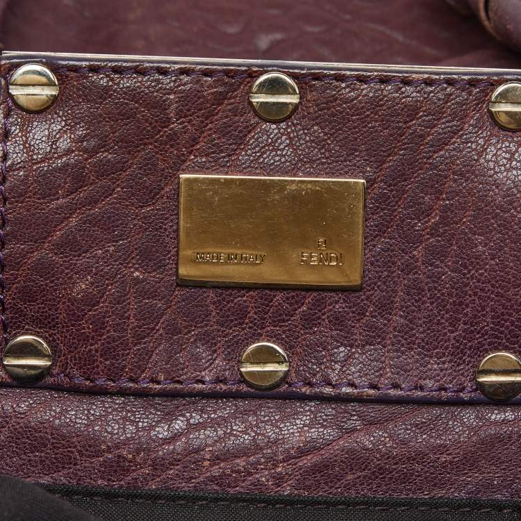Pre Owned Fendi Purple Textured Leather Large Mia Hobo
