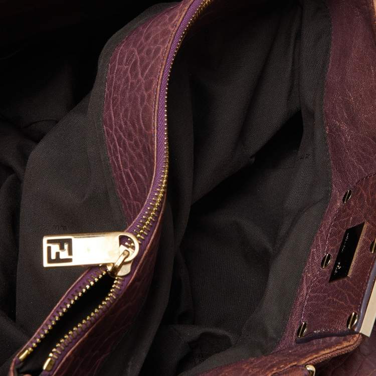 Pre Owned Fendi Purple Textured Leather Large Mia Hobo