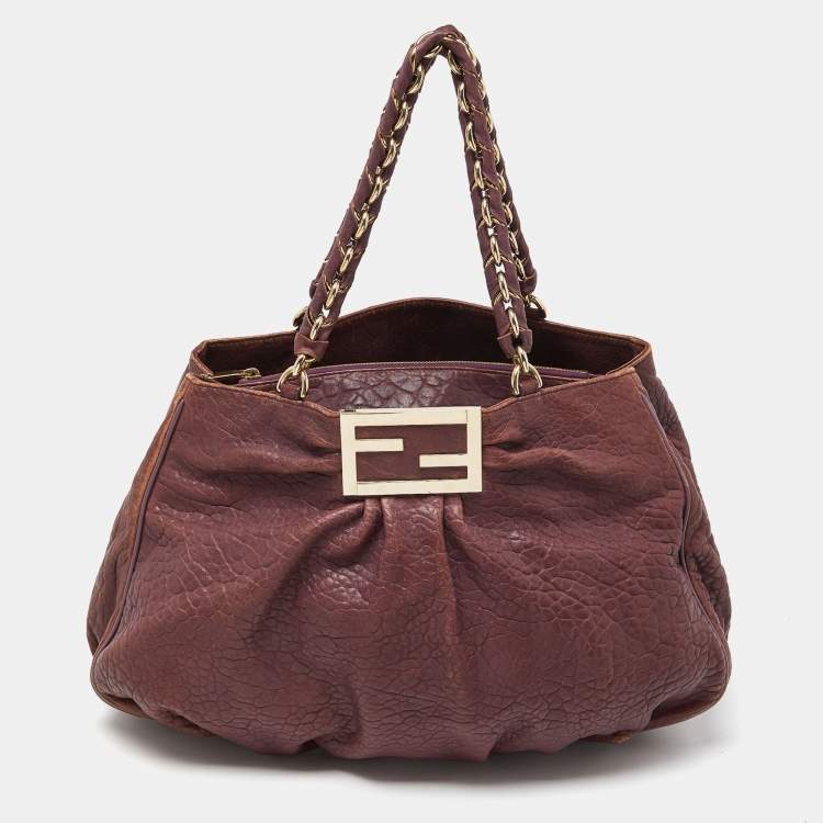 Pre Owned Fendi Purple Textured Leather Large Mia Hobo