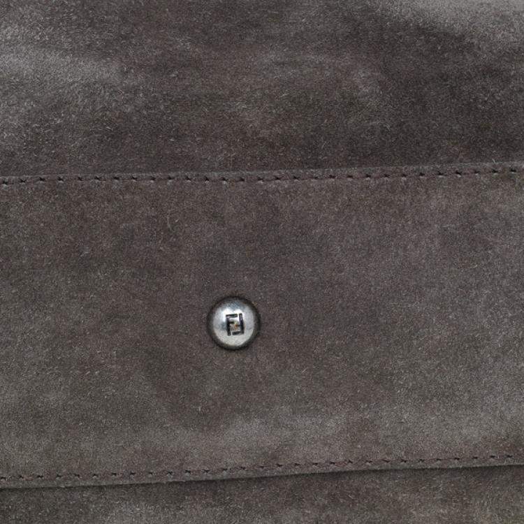 Pre Owned Fendi Grey Suede Medium Peekaboo Top Handle Bag