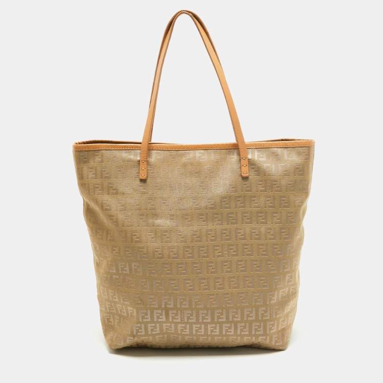 Pre Owned Fendi Beige Zucchino Canvas Small Vintage Roll Tote
