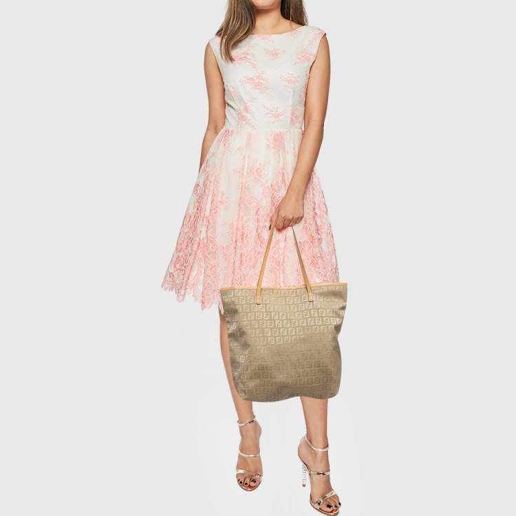 Pre Owned Fendi Beige Zucchino Canvas Small Vintage Roll Tote