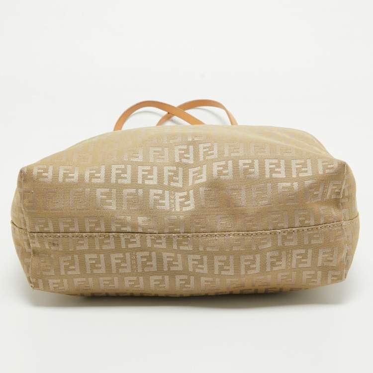 Pre Owned Fendi Beige Zucchino Canvas Small Vintage Roll Tote