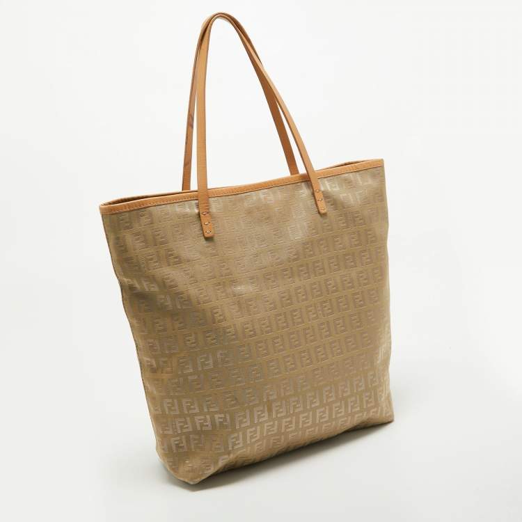 Pre Owned Fendi Beige Zucchino Canvas Small Vintage Roll Tote