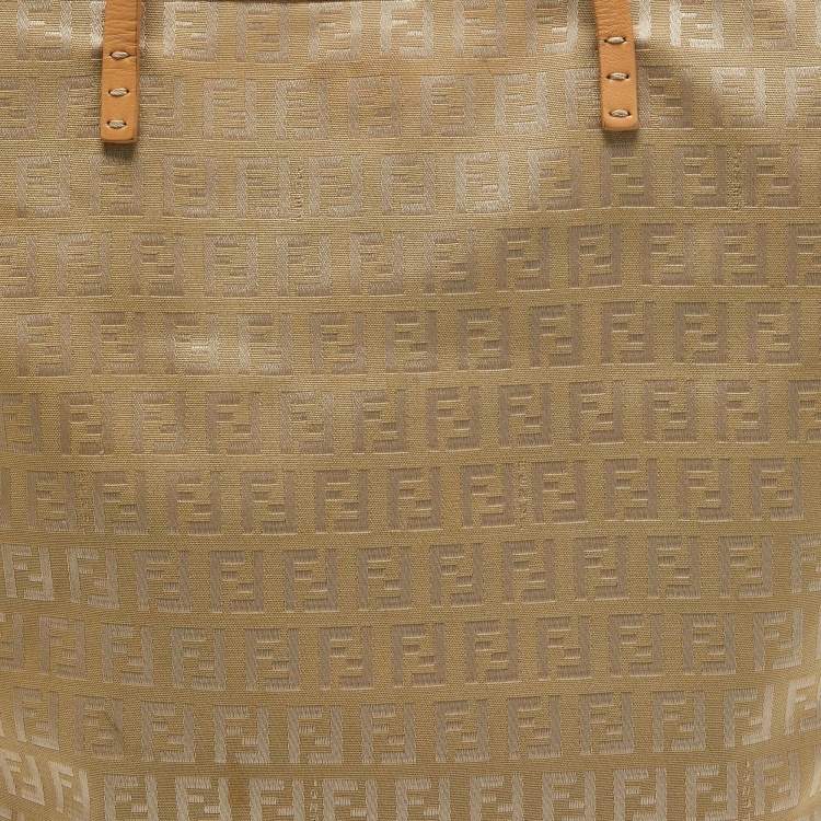 Pre Owned Fendi Beige Zucchino Canvas Small Vintage Roll Tote