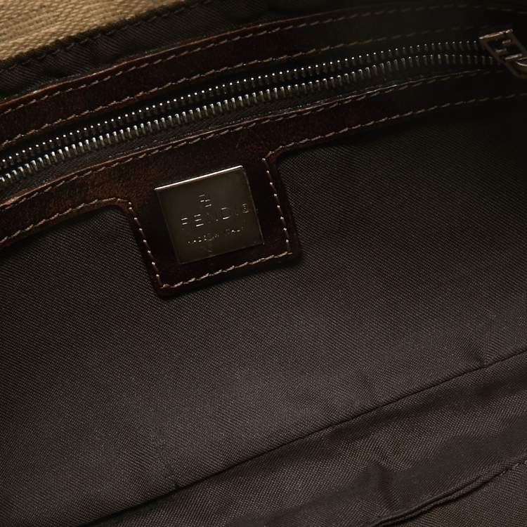 Pre Owned Fendi Beige/Brown Zucca Canvas and Leather Vintage Baguette Bag
