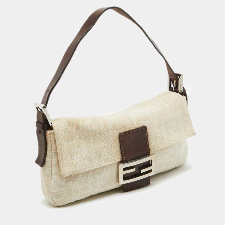 Pre Owned Fendi Beige/Brown Zucca Canvas and Leather Vintage Baguette Bag