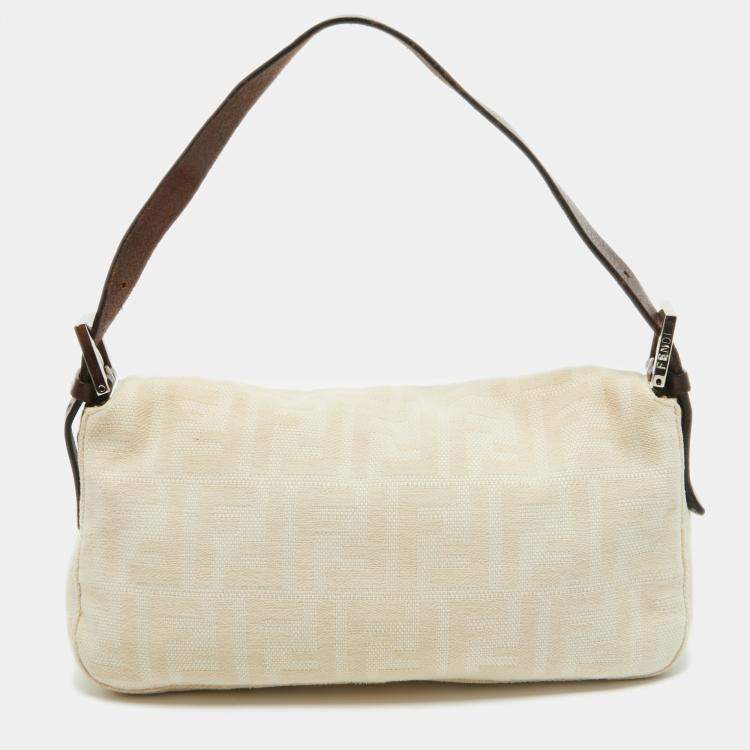 Pre Owned Fendi Beige/Brown Zucca Canvas and Leather Vintage Baguette Bag