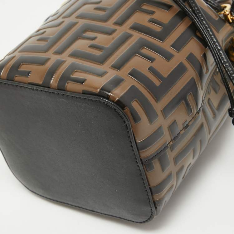 Pre Owned Fendi Brown/Black Zucca Leather Mini Mon Tresor Drawstring Bucket Bag