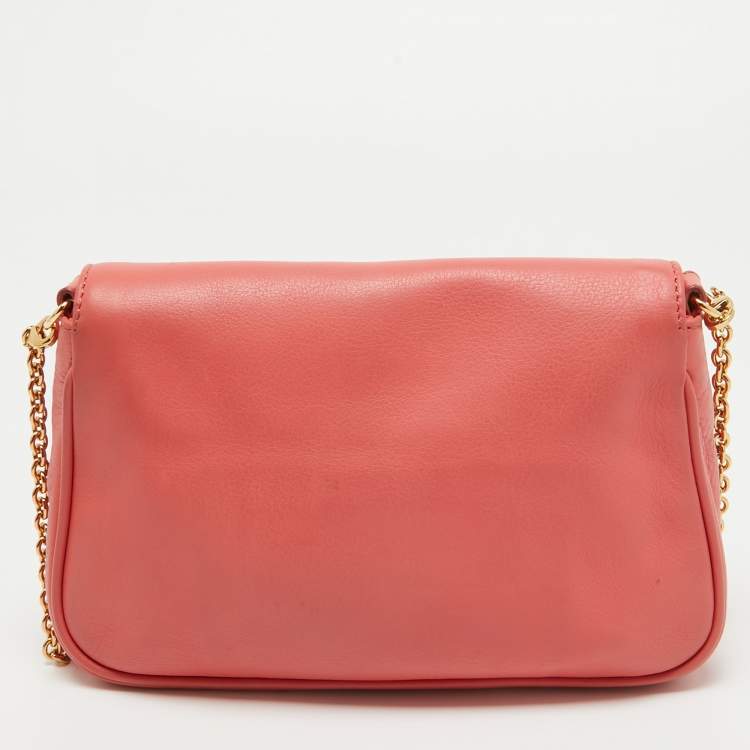 Pre Owned Fendi Coral Pink Leather Fendista Chain Bag
