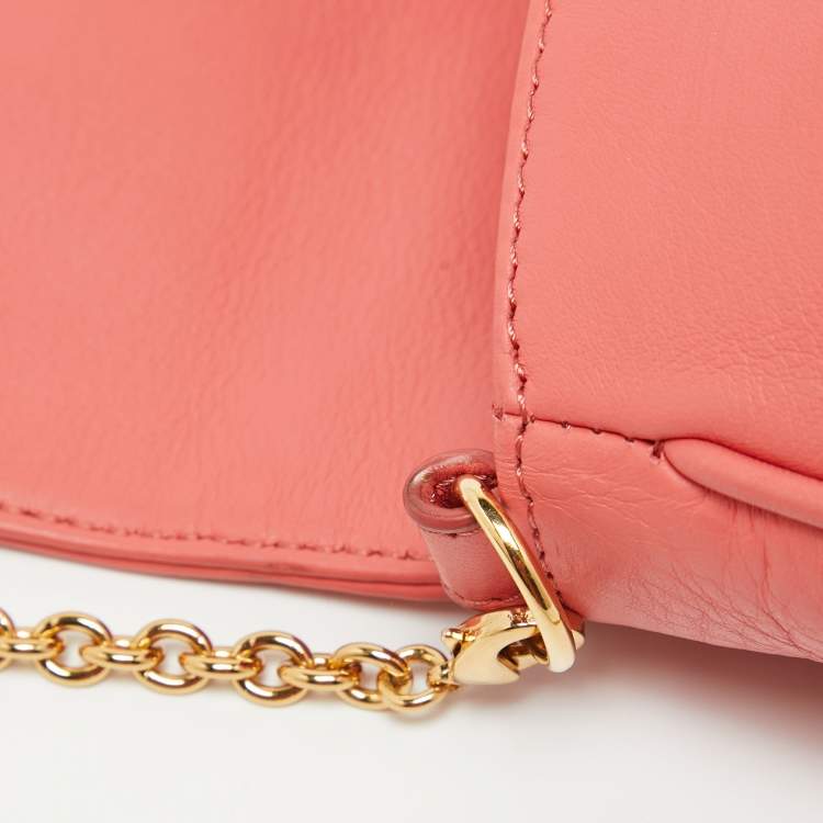 Pre Owned Fendi Coral Pink Leather Fendista Chain Bag