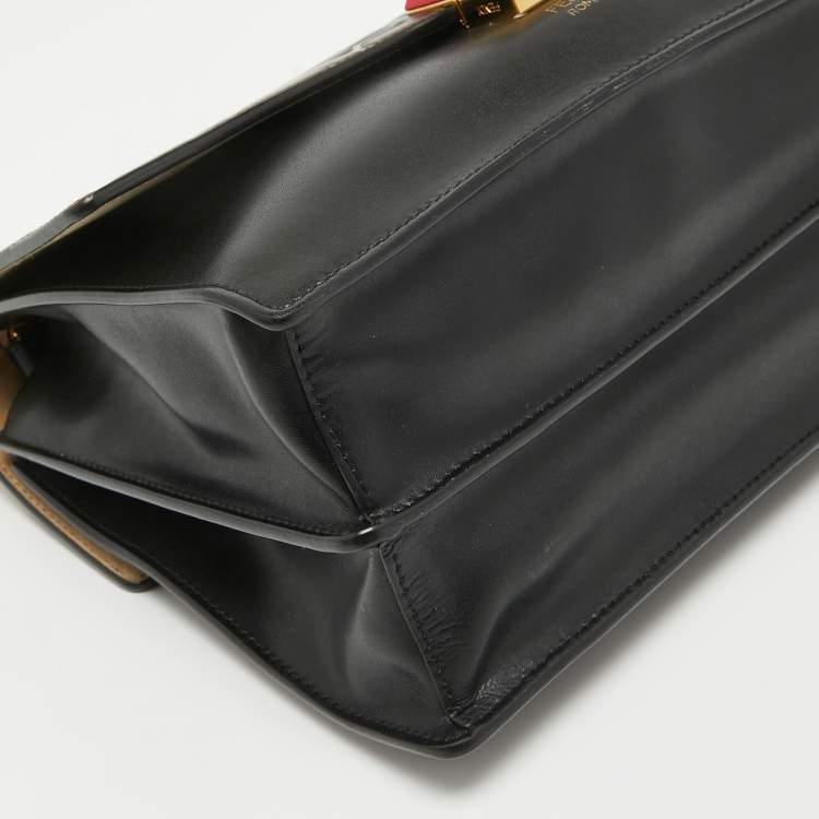 Pre Owned Fendi Black/Brown FF Leather Medium Kan I Shoulder Bag
