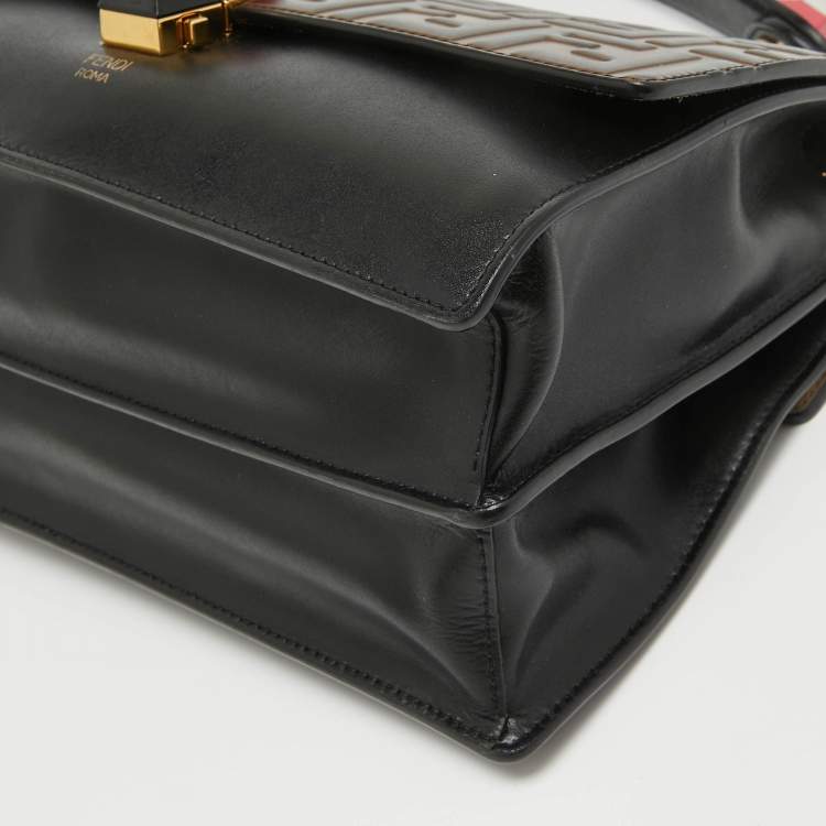 Pre Owned Fendi Black/Brown FF Leather Medium Kan I Shoulder Bag