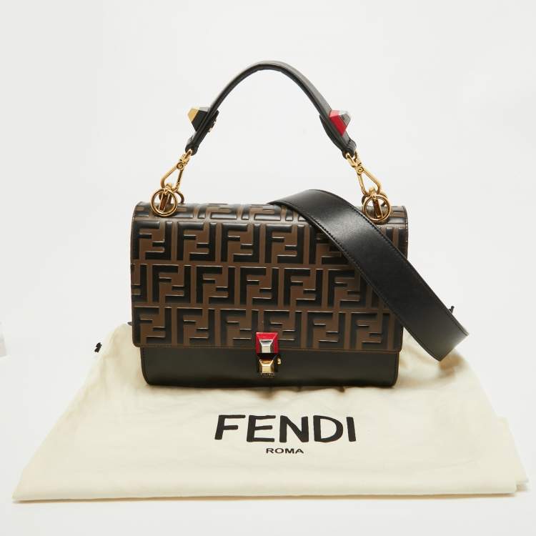 Pre Owned Fendi Black/Brown FF Leather Medium Kan I Shoulder Bag
