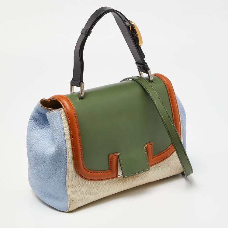 Pre Owned Fendi Multicolor Canvas and Leather Silvana Top Handle Bag
