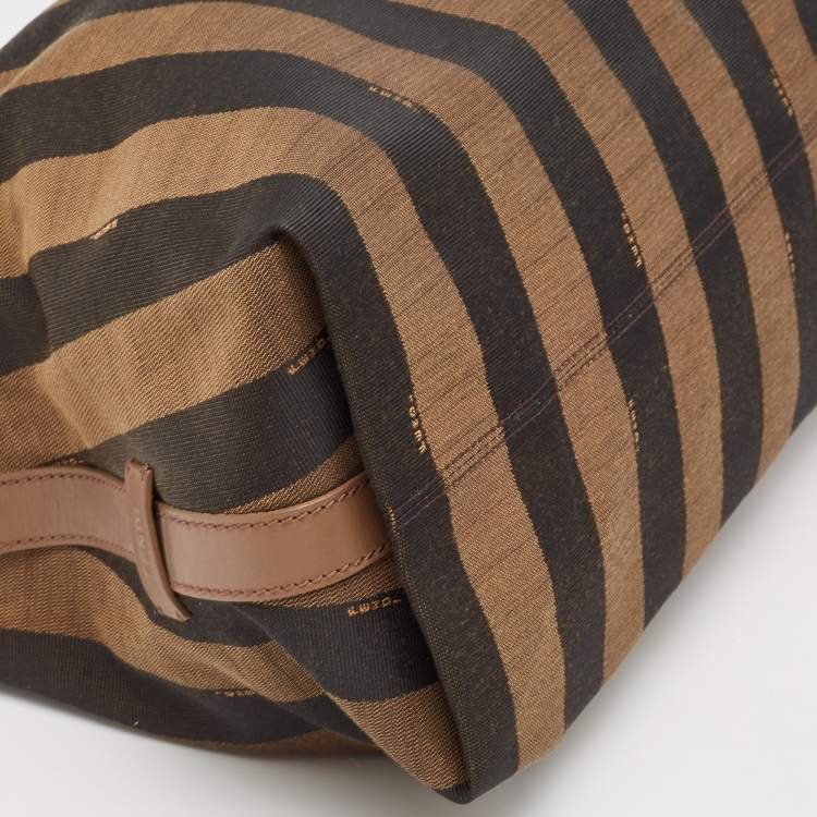 Pre Owned Fendi Tobacco Pequin Stripe Canvas and Leather Hobo